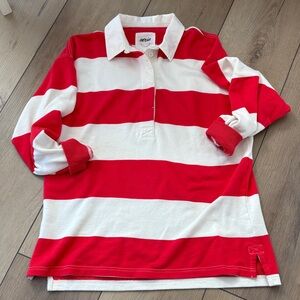 Aerie size small oversized rugby shirt in red and white stripe
